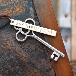First Home Ornament Custom Hand Stamped Housewarming Gift New House Skeleton Key Realtor Closing Gifts Rustic SILVER OG image 1