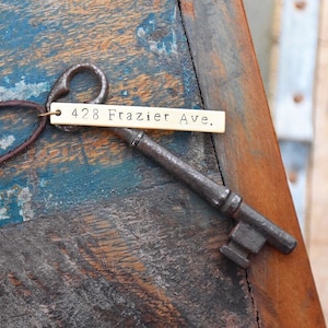 Custom Housewarming Gift - Hand Stamped Antique Skeleton Keys - New House First Home Ornament - Authentic Real Vintage Old Skeleton Key K1