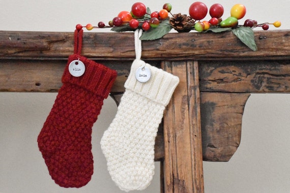 Custom Christmas Stocking Mini Knit Holiday Stockings Xmas Ornament Gift Card Holder Silverware Holder Name Tag Placeholder