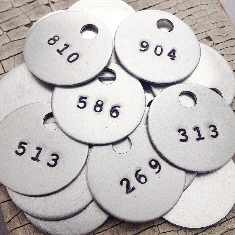 Metal Number Tag Custom Personalized Hand Stamped 1 inch Etsy