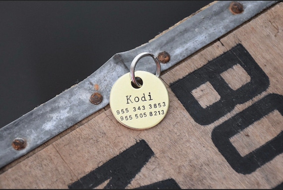 Custom Pet Tag - Two Phone Numbers - Handstamped Personalized Dog ID Charm - Engraved 1 inch Disc - Cat Collar Tags - Dog Tags for Dogs