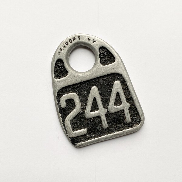 Etiqueta de vaca grande - Etiquetas de ganado de metal - Marcador de ganado Hasco rústico - Número industrial grande 244 - Etiqueta antigua rústica