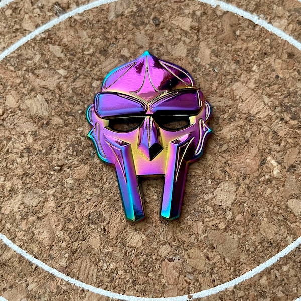 MF DOOM annodized metal 3D mask pin 1.5"