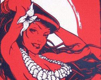 Hula Girl Tiki - Red and Coral Screen Print - by Steve Chanks