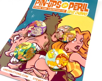 Pin-Ups in Peril Button Set - by Steve Chanks