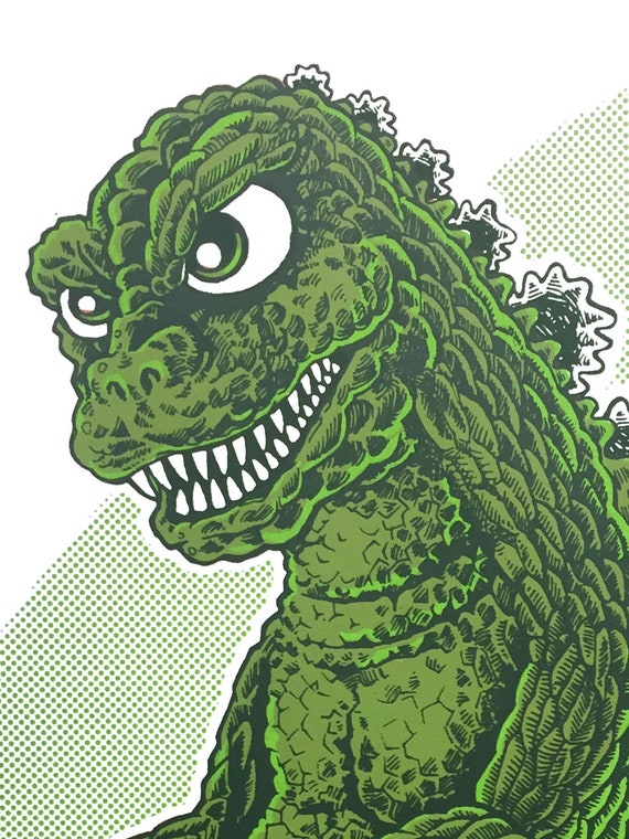 GODZILLA Riding a Tricycle - Screen Printed Poster, Art Print - by