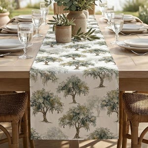 Live Oak Table Runner Southern Dining Decor Watercolor Toile Neutral Coastal Farmhouse Hostess Gift for Mom Wedding Brunch Centerpiece