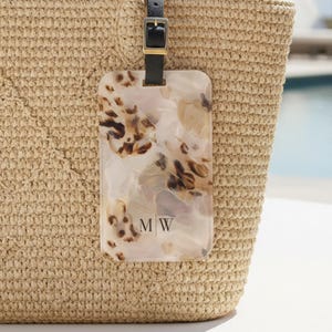 Personalized Luggage Tag Neutral Tortoise Travel Gift Custom Monogram Suitcase Identifier Chic Bridesmaid Jetsetter Accessory Initials Name