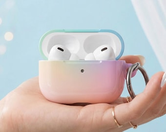 Gradient Airpod Case Pastel Ombre Airpods Case with Keychain Hard Rainbow Airpods Pro Case Airpod Gen 1 & 2 Case Pretty Airpod Case