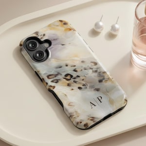 Personalisierte Monogramm Schildpatt iPhone Hülle Minimalistisch Neutral Marmor Schutzhülle Stoßfeste Abdeckung Geschenk für Frau Harz Druck Geschenk