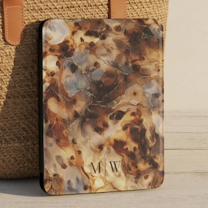 Personalized Tortoiseshell Kindle Paperwhite Cover PU Leather EReader Protector Custom Initials Accessory Birthday Gift For Her iPad Folio