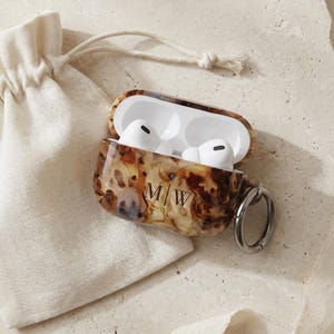 Personalized Tortoiseshell AirPod Case Custom Protective Cover Brown Marble Pattern Stylish Accessory Gift for Her Modern Tech Present