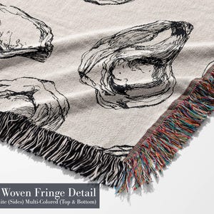 Oyster Throw Blanket Coastal Cottage Decor Fringed Woven Sofa Accent Couch Nautical Living Room Housewarming Gift Idea for Hostess Present image 5