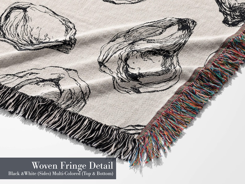 Oyster Throw Blanket Coastal Cottage Decor Fringed Woven Sofa Accent Couch Nautical Living Room Housewarming Gift Idea for Hostess Present image 5
