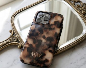 Monogrammed Tortoiseshell iPhone Case Personalized Custom Initials Thoughtful Keepsake Gift for Women Elegant Phone Cover Present for Friend