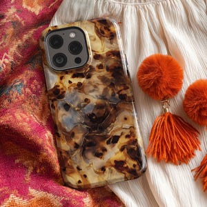 Benutzerdefinierte Braun Schildpatt Telefon Fall Marmor Muster Schutzhülle Stilvolles Accessoire Geschenk Geschenk für ihr Modernes, Minimal Chic Design