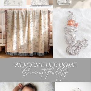 Personalized Swan Baby Swaddle Set Name Newborn Girl Hospital Outfit Custom Blanket Beanie Keepsake Shower Gift Heirloom Nursery Decor image 17