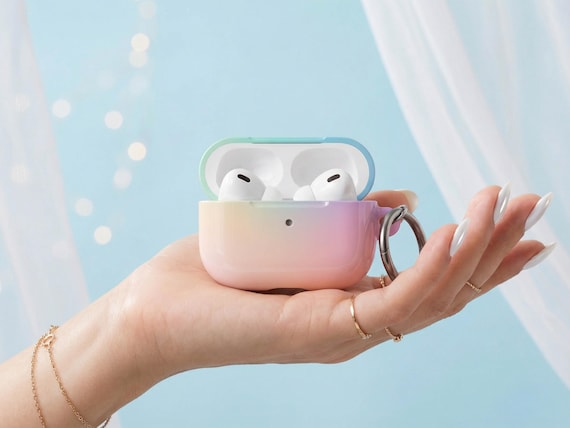 Gradient Airpod Case Pastel Ombre Airpods Case with Keychain Hard Rainbow Airpods Pro Case Airpod Gen 1 & 2 Case Pretty Airpod Case