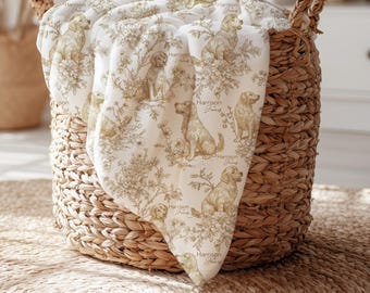 Personalized Golden Retriever Baby Blanket Custom Name Toile Floral Minky Newborn Shower Gift Heirloom Nursery Keepsake Dog Lover Present