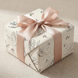 Personalized Swan Wedding Wrapping Paper Romantic Bridal Shower Favor Blush Floral Elegant Bride Gift Keepsake Packaging Baby Girl Birthday