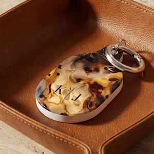 Custom Initials Tortoiseshell Apple AirTag Holder Keychain Personalized Protective Cover Find Bag Luggage Keys Purse Gift For Her Accessory