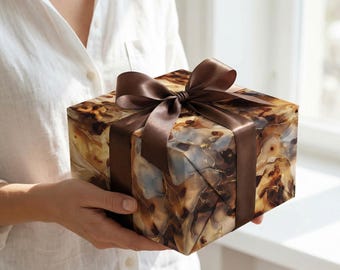 Personalized Tortoiseshell Marble Wrapping Paper Monogram Luxury Bridal Shower Packaging Neutral Brown Gold Gift Wrap Hostess Birthday Party