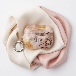 Tortoiseshell Airpods Pro Case Cover Blush Marble Protective Shell Accessory for Women With Keychain Aesthetic Luxury Gift For Her Tech