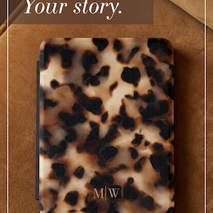 Personalized Kindle Case Gift For Wife Custom Tortoiseshell Monogram Cover Anniversary Gift EReader Accessory Chic Quiet Luxury Folio Sleeve image 16