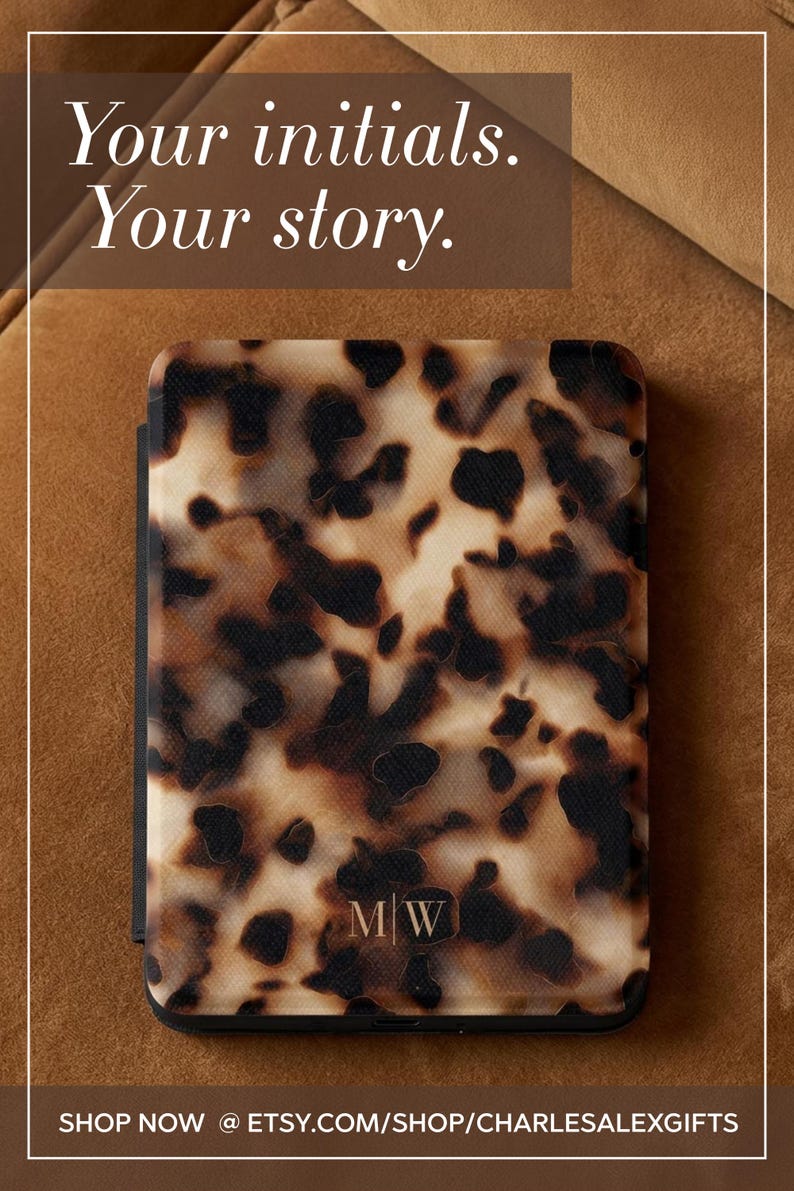 Personalized Kindle Case Gift For Wife Custom Tortoiseshell Monogram Cover Anniversary Gift EReader Accessory Chic Quiet Luxury Folio Sleeve image 16