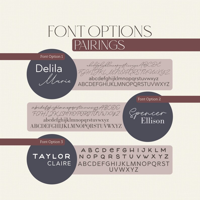 three different font options paired with names, likely representing different individuals or styles.