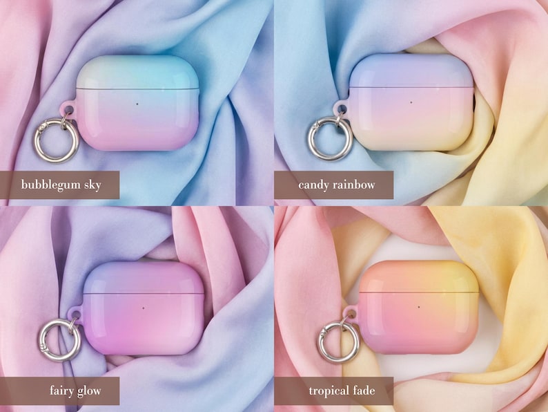 Gradient AirPod Case Pastel Ombre Airpods Case with Keychain Hard Rainbow Airpods Pro Case AirPod Gen 1 & 2 Case Pretty AirPod Case image 6