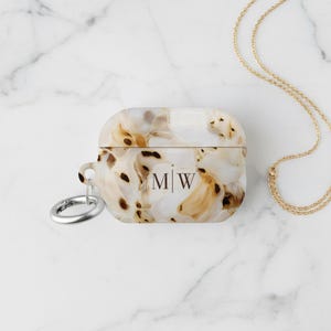 Personalized Monogram White Tortoiseshell AirPods Case Cover with Clip Custom Initials Gift for Best Friend Birthday Travel Earbud Accessory