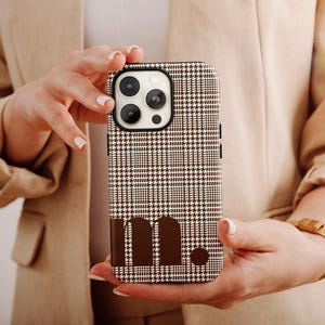 Personalized Tweed Case for iPhone Custom Preppy Phone Case with Initial Gift Under 30 Birthday Gift Idea for Her Custom Tech Accessory Gift