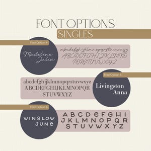 Font options for singles, including Madeline Julia, Livingston Anna, Winslow June, and Livingston.