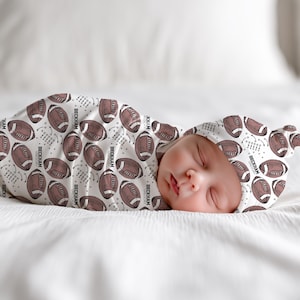 Personalized Football Swaddle Blanket and Hat Gift for Baby Shower Gift for Baby Boy Coach Gift for New Baby Coming Home Outfit Football Hat