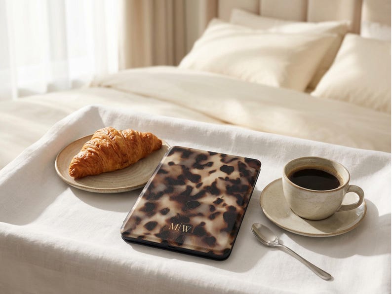 Personalized Kindle Case Gift For Wife Custom Tortoiseshell Monogram Cover Anniversary Gift EReader Accessory Chic Quiet Luxury Folio Sleeve image 4