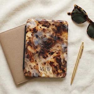 Personalized Tortoiseshell Kindle Paperwhite Cover PU Leather EReader Protector Custom Initials Accessory Birthday Gift For Her iPad Folio