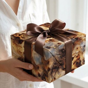 Personalized Tortoiseshell Marble Wrapping Paper Monogram Luxury Bridal Shower Packaging Neutral Brown Gold Gift Wrap Hostess Birthday Party