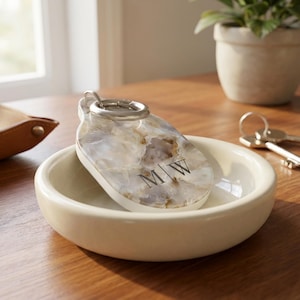 AirTag Holder Custom Initials Gray Marble Keychain Luggage Finder Personalized Protective Cover Bag  Keys Purse Gift For Her Accessory