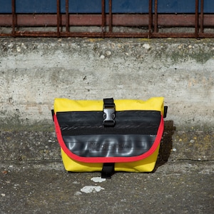 VEGAN HIP BAG, U lock holster, waterproof belt pack made of yellow cordura with recycled tire and tube