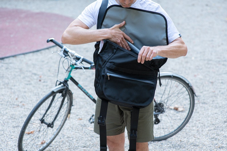 Borsa messenger per bicicletta impermeabile, realizzata in tessuto Cordura nero 1000D, zaino per moto, borsa a tracolla per pendolari, zaino a tracolla, immagine 9