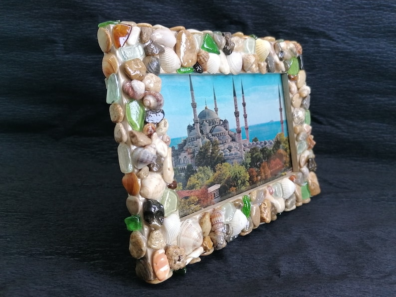 Seashell Photo Frame Pebble Art Handcrafted Picture Frame Etsy