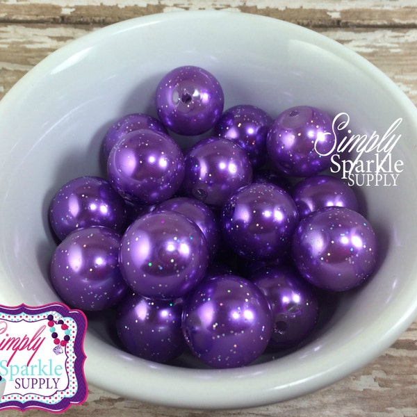 20mm Purple Glitter Pearl Chunky Bubblegum Beads