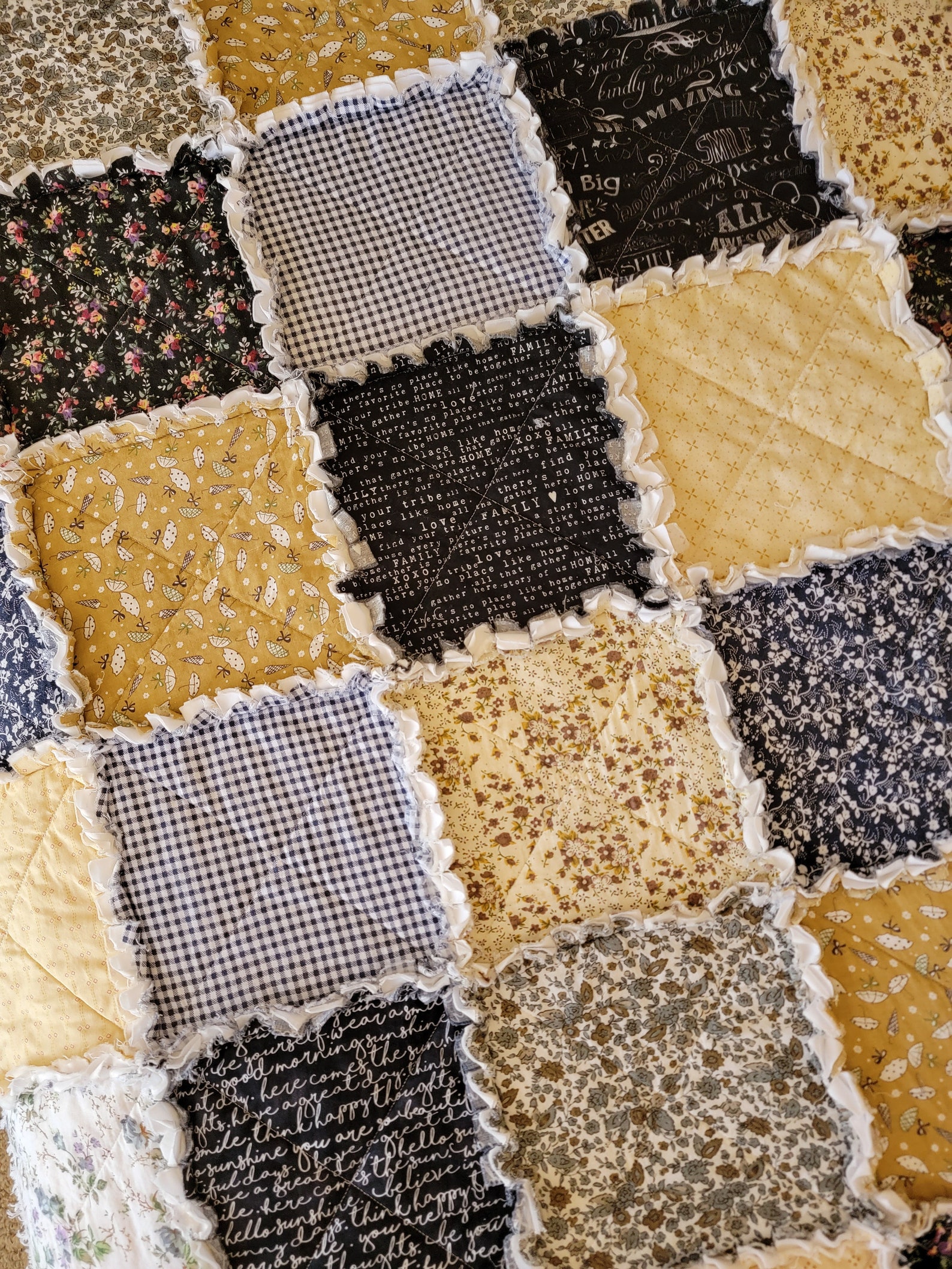 Modern Farmhouse Patchwork Large Rag Quilt Throw Wheat Tan - Etsy