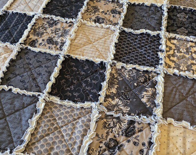 Cotillion Patchwork Large Rag Quilt Throw - Taupe, Tan, Charcoal, Black ...