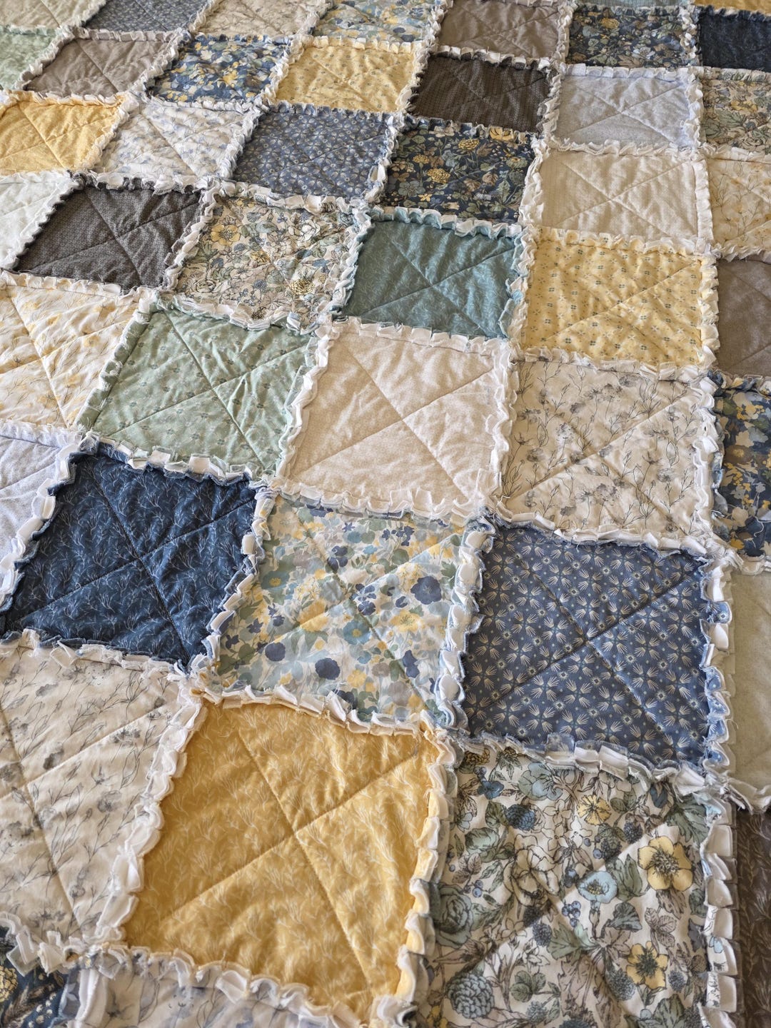 Tranquil Blume Large Rag Quilt Throw - Pinks, Burgundy, Sage Greens ...