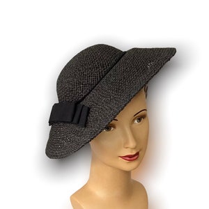 Candice - women's summer hat made of paper straw, black, in the new look of the 50s.