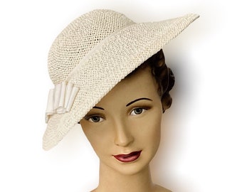 Candice- Ladies' summer hat made of paper straw, off-white, in the new look of the 50s.