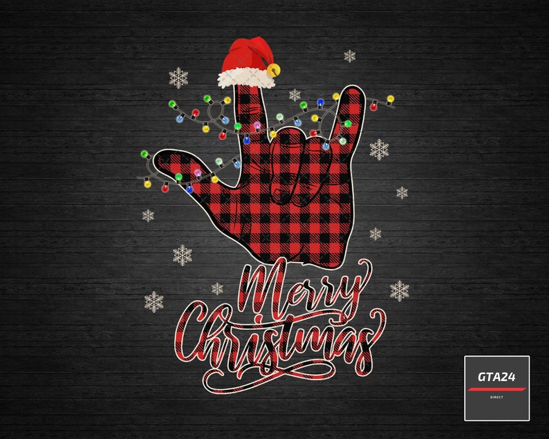Merry Christmas ASL Sign Language PNG Buffalo Plaid | Etsy