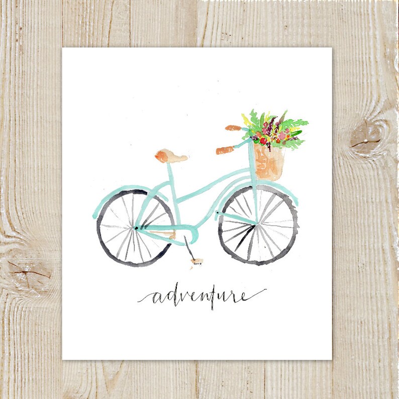 Vintage Bicycle Adventure Floral Bike Watercolor Instant Etsy